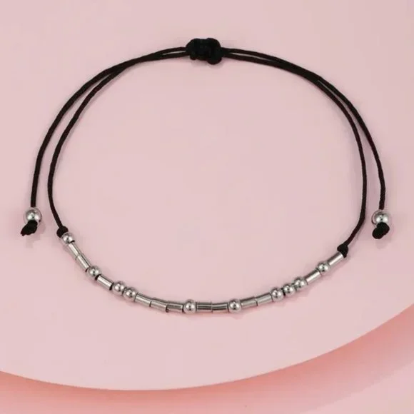 Morse Code Encouragement Bracelet Spells "Keep Going" adjustable - Picture 2 of 2